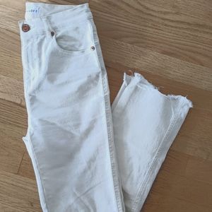 LOFT High Waist White Straight Cropped Jeans Frayed Hems